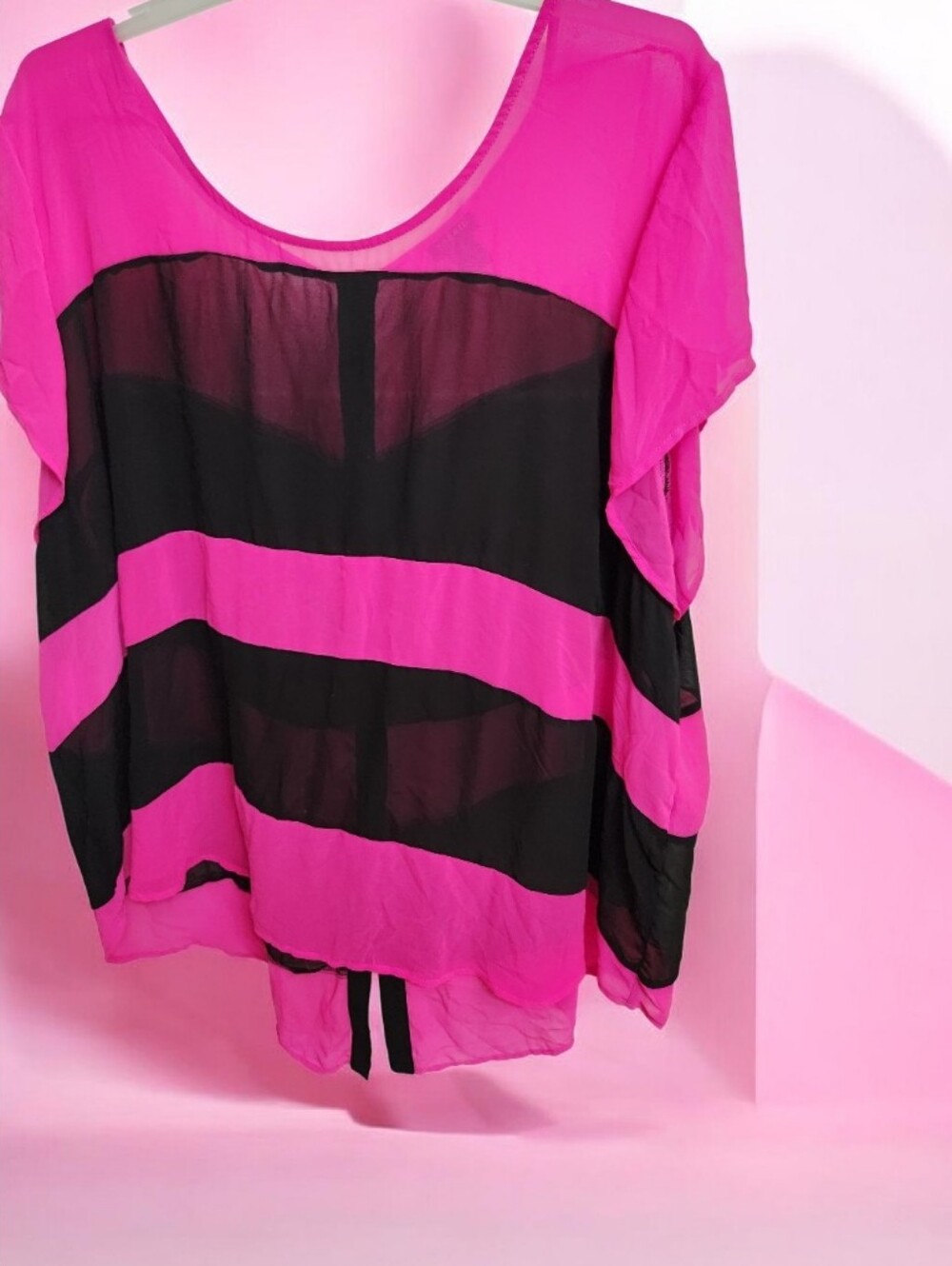 torrid Hot Pink and Black Sheer Striped Blouse